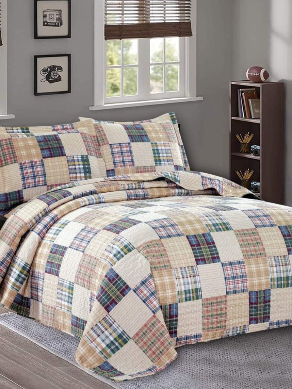 Quilt Set Queen Size Plaid Bedspread Coverlet Queen Quilts Patchwork Bedding Men